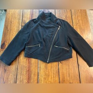 Black Cropped Silk Zip-Up Jacket